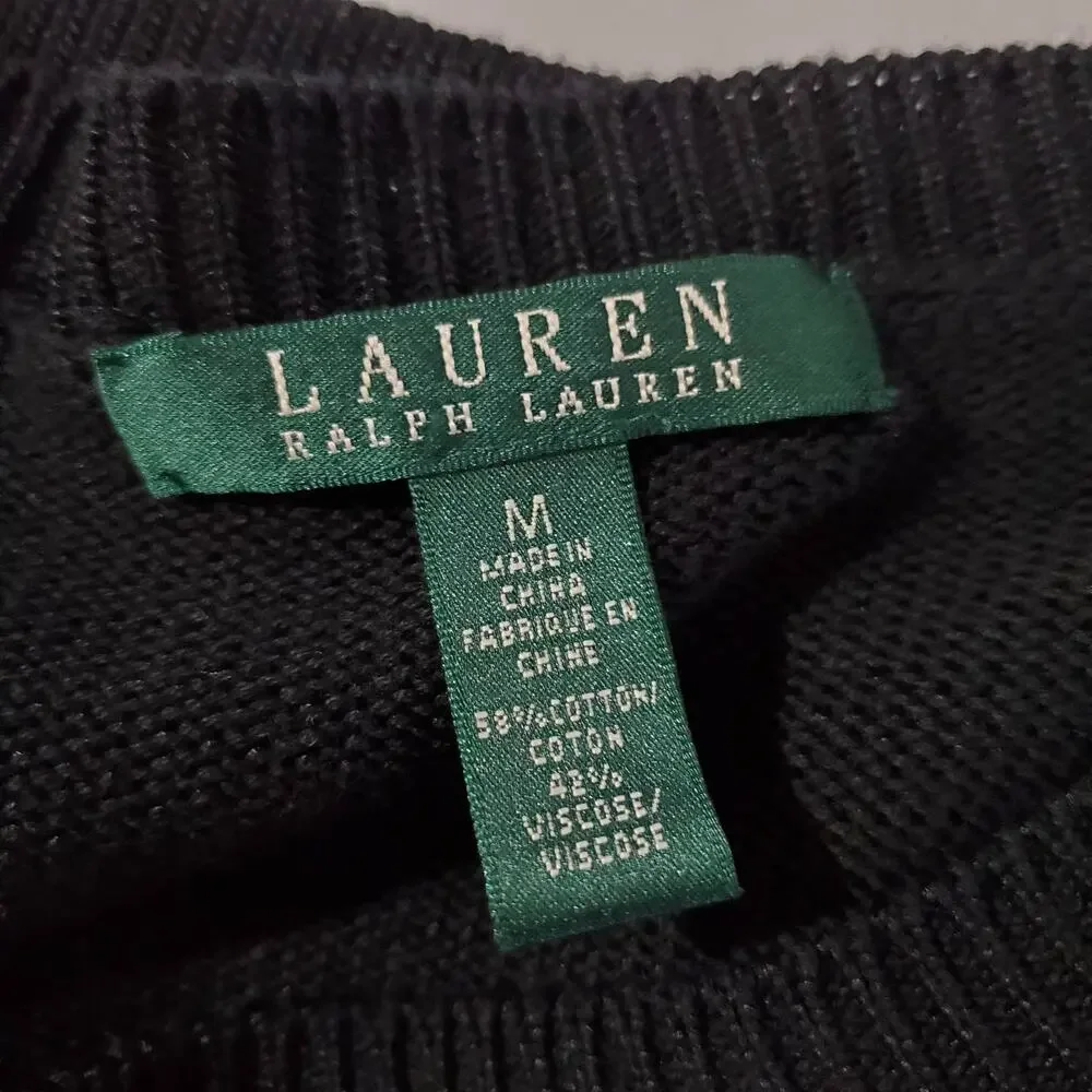 Lauren Ralph Lauren Long Sleeve Knit Sweater Women's Size M Black Boatneck